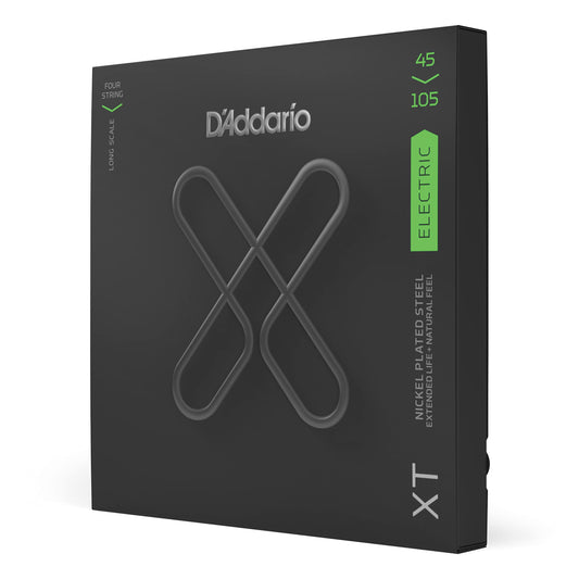 D'Addario Bass Guitar Strings, XT Coated Electric, XTB45105, Light Top/Medium Bottom 45-105, 4-String Set, Pack of 1