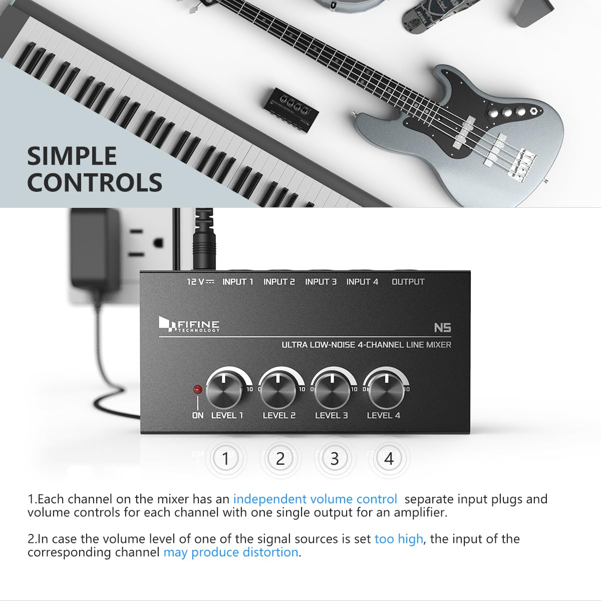 FIFINE N5 Ultra Low-Noise 4-Channel Line Mixer - Deccan Retail