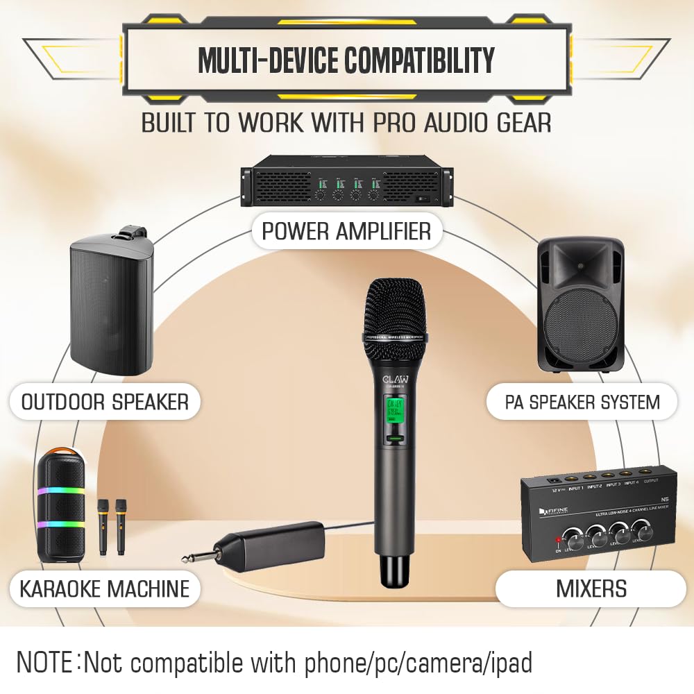 CLAW CW-SR50H UHF Wireless Dynamic Microphone – Plug & Play, 50m Range