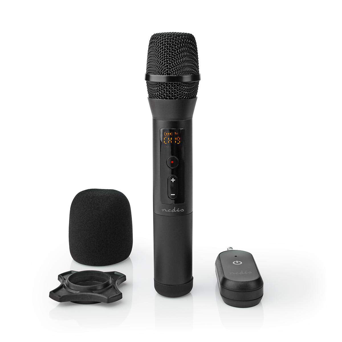 NEDIS Wireless Microphone, UHF Cordless Handheld Mic System, 50m Range, with Portable Receiver, Volume Control and 6.35mm 1/4” Plug, for Amplifier, PA, Karaoke