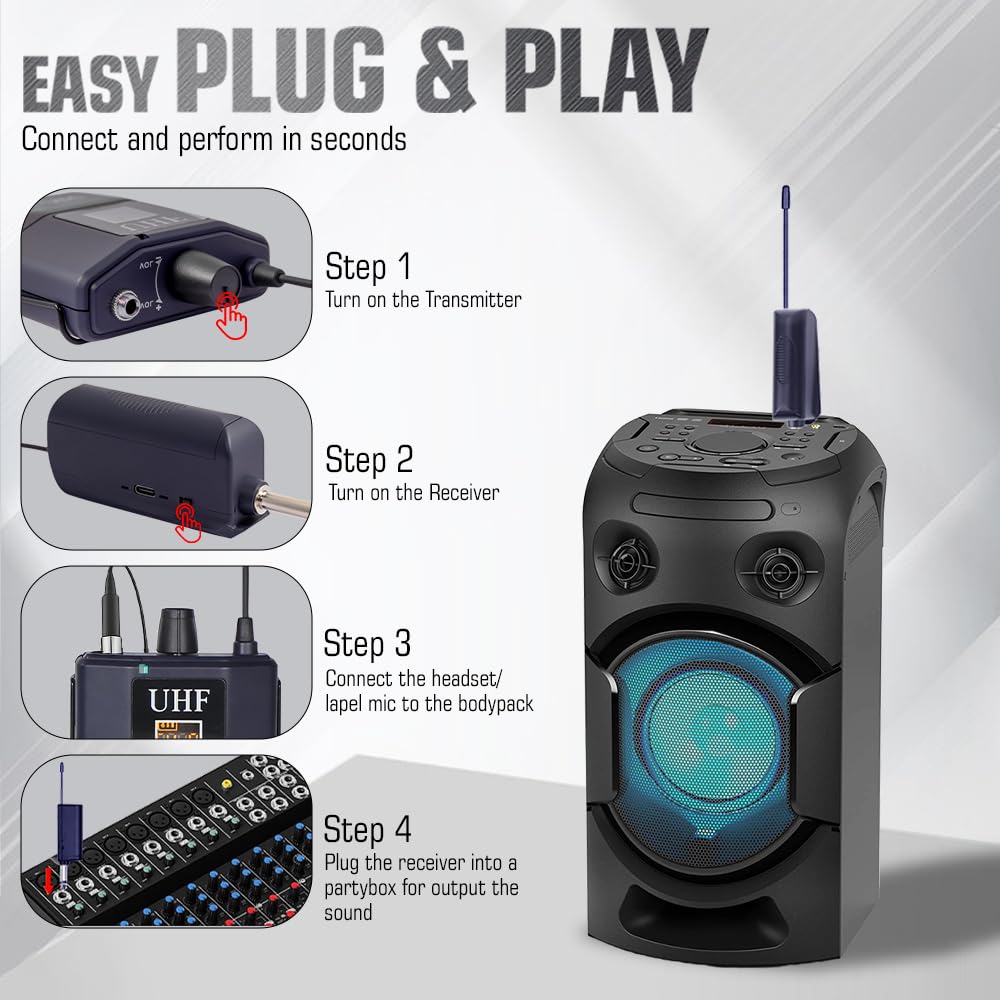 CLAW CW-SR50L Professional UHF Wireless Lavalier & Head Microphone System - Deccan Retail