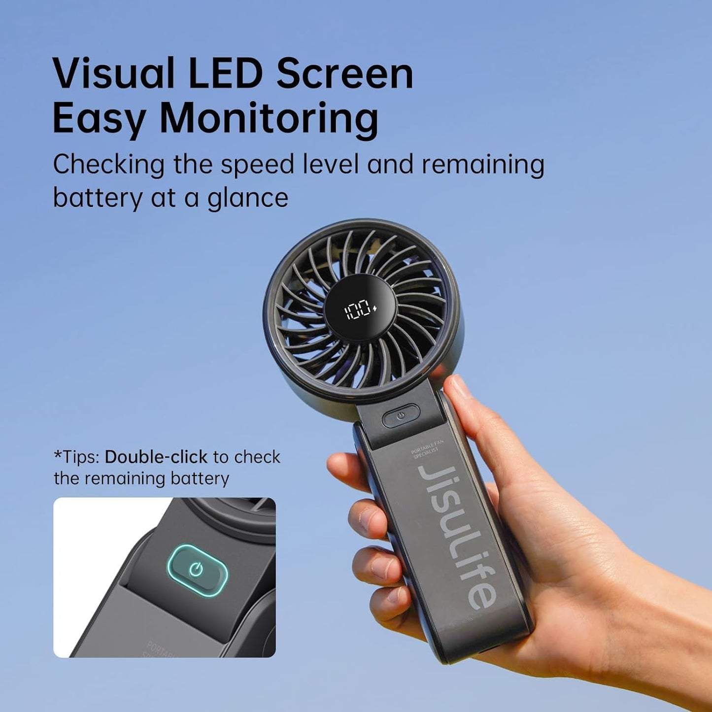 JISULIFE Life7 Portable Handheld Fan  3600mAh - Black - Deccan Retail