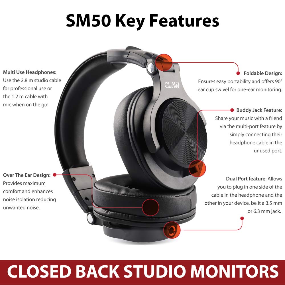 CLAW SM50 Professional Studio Monitoring DJ Wired Over-Ear Headphones - Deccan Retail