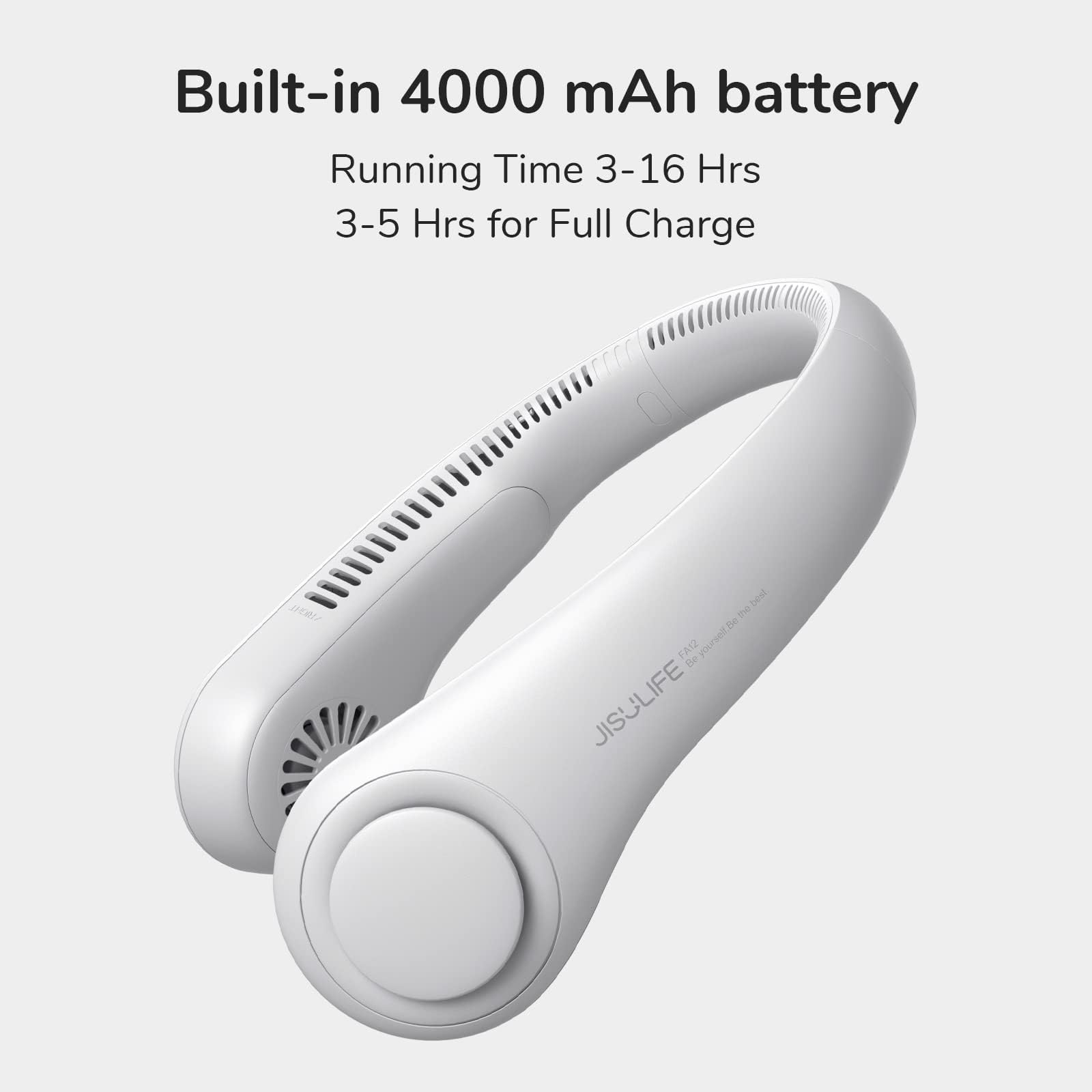 JISULIFE Portable Neck Fan Life 3, 4000 mAh Battery - Light Grey - Deccan Retail