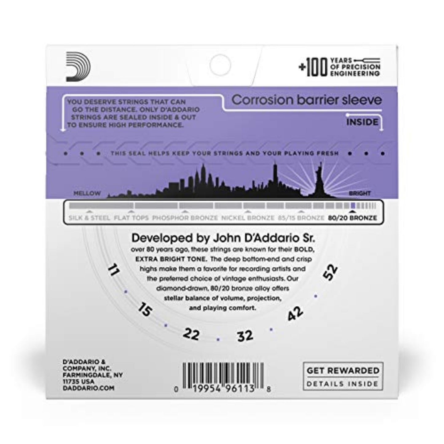 D'Addario EJ13 80/20 Bronze Acoustic Guitar Strings 11-52 Custom Light - Deccan Retail