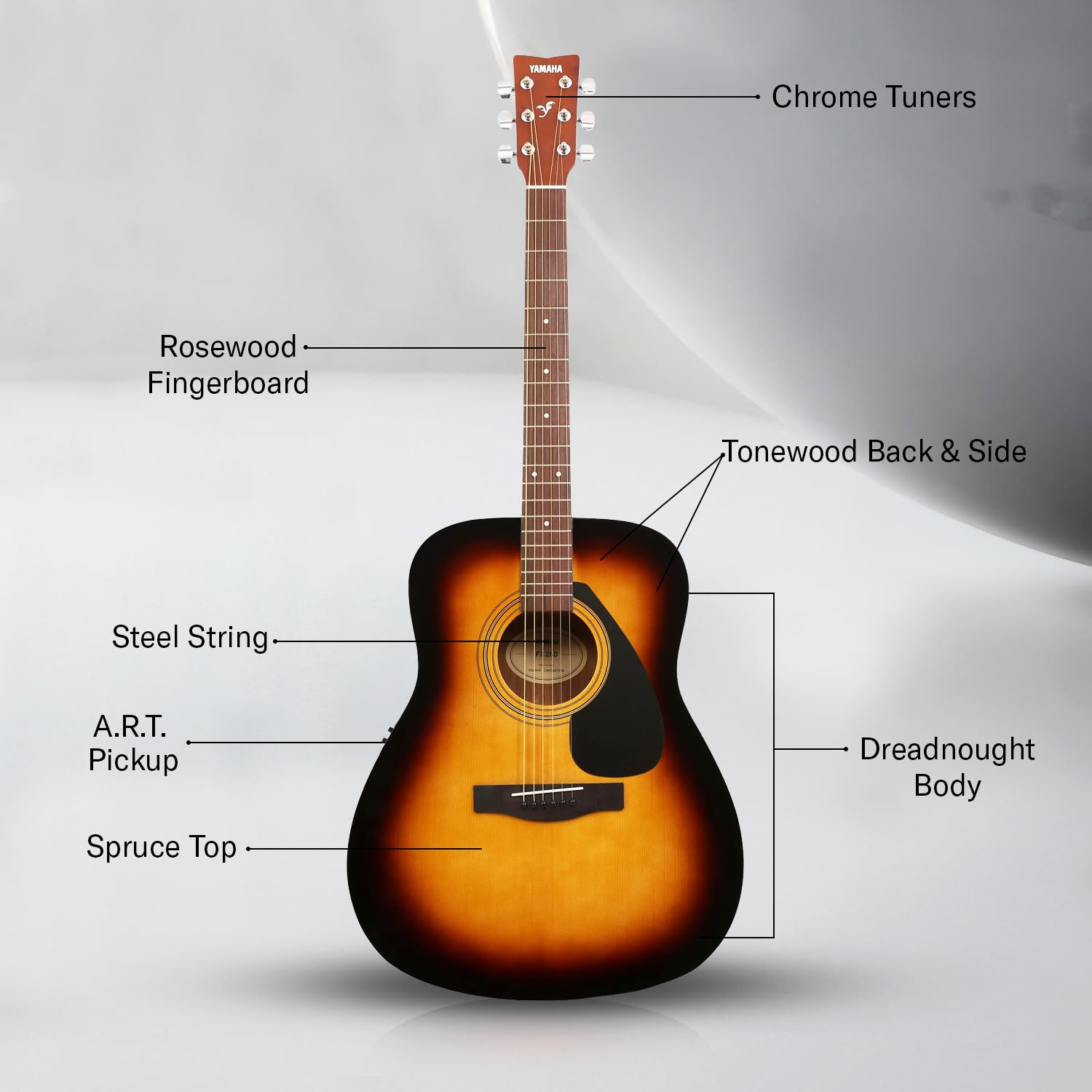 Yamaha FX280 Electro Acoustic Guitar, Tobacco Brown Sunburst Finish - Deccan Retail