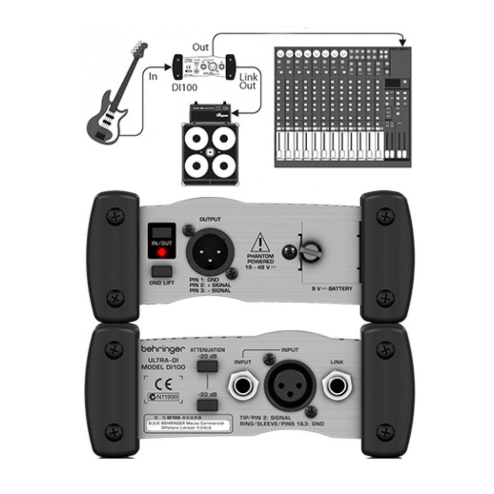 Behringer ULTRA-DI DI100 Professional DI Box – XLR, Battery/Phantom Powered