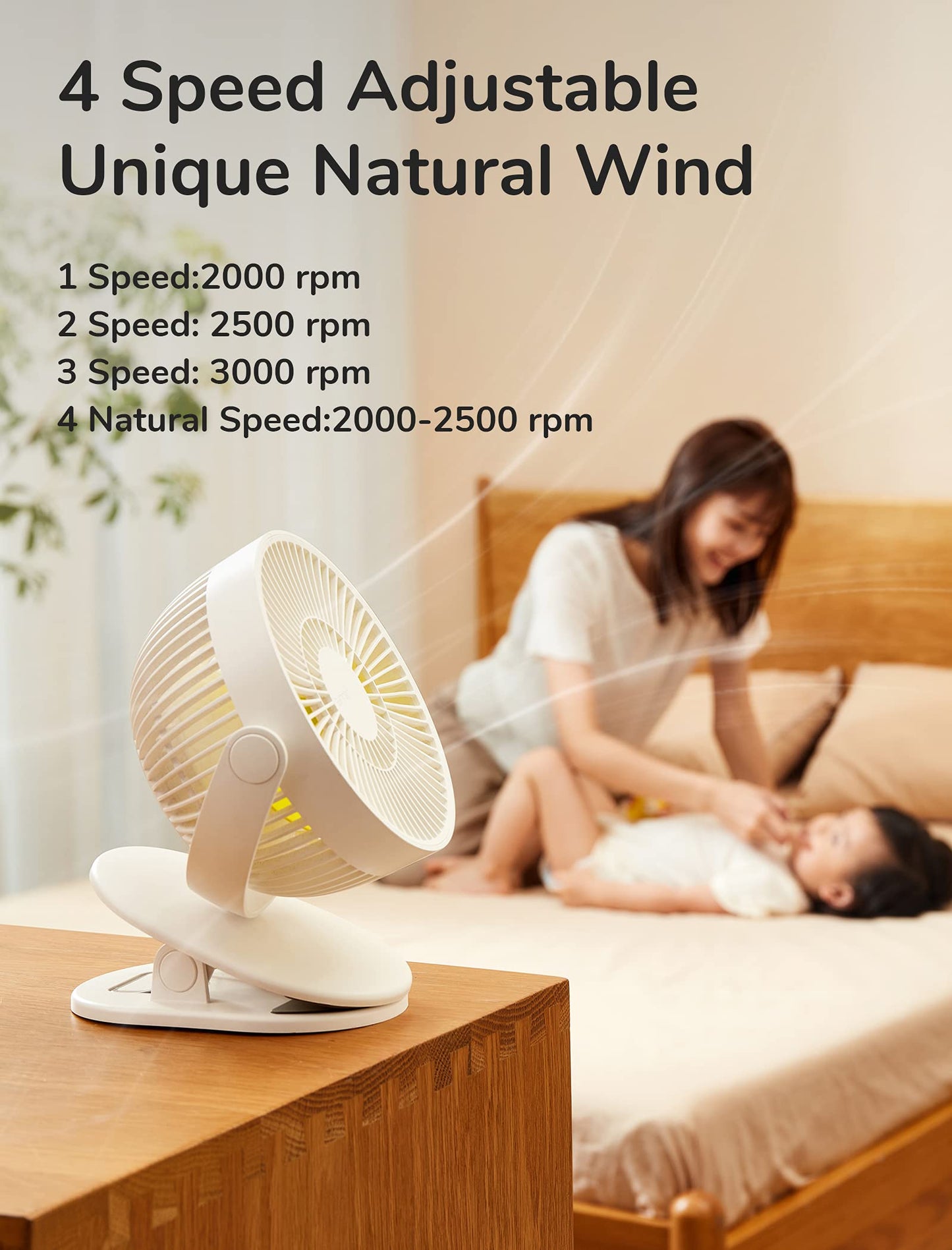 JISULIFE Mini Clip Fan, 4000mAh - Milky White - Deccan Retail