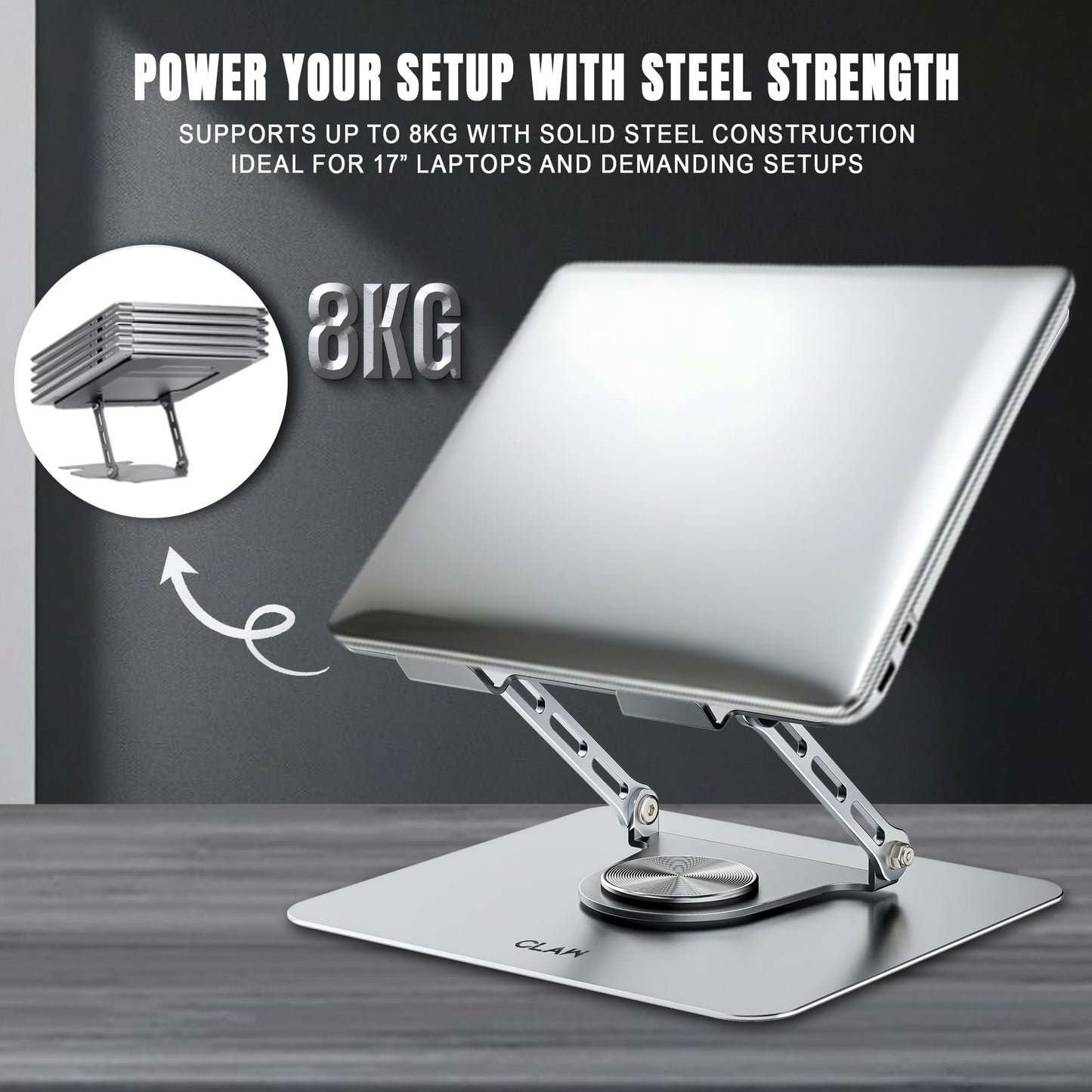 CLAW Lift Pro X11 Laptop Stand with 360° Rotating Base & Multi-Angle Adjustment - Deccan Retail