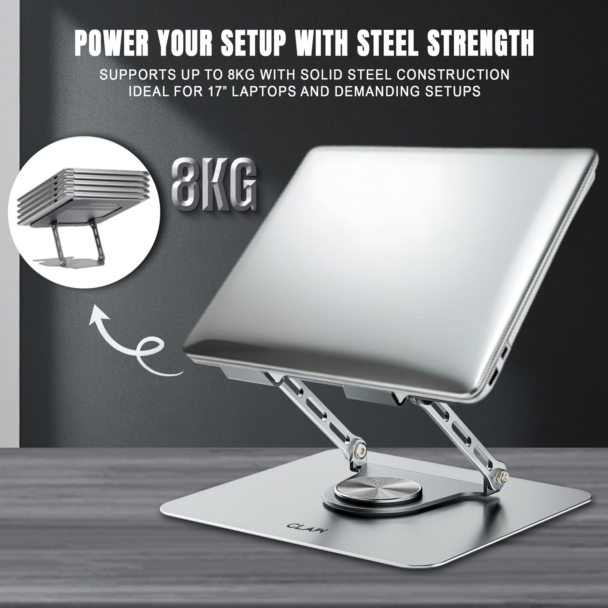 CLAW Lift Pro X11 Laptop Stand with 360° Rotating Base & Multi-Angle Adjustment - Deccan Retail