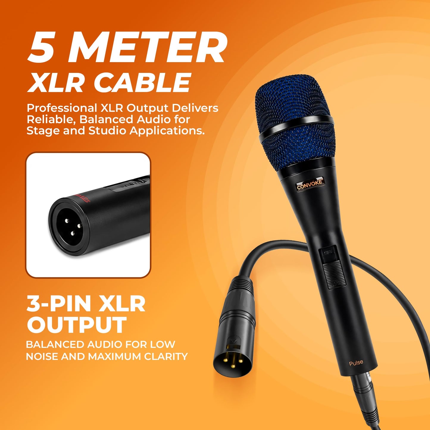CONVOKE Pulse Professional Wired Dynamic Microphone with XLR Cable & Mic Clip
