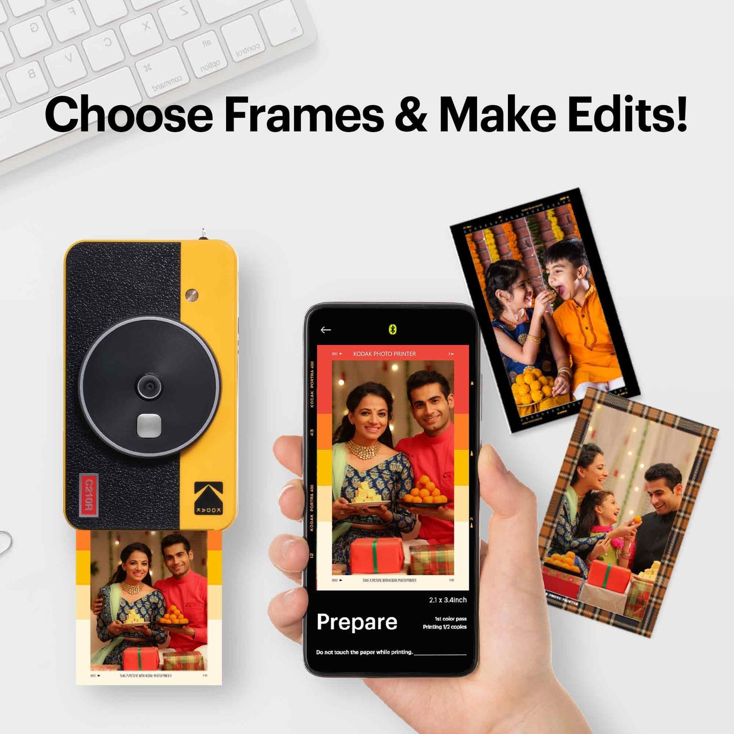 Kodak Mini Shot 2 Retro 4PASS 2-in-1 Instant Camera & Photo Printer 2.1x3.4" with 68 Sheets Bundle - Yellow - Deccan Retail