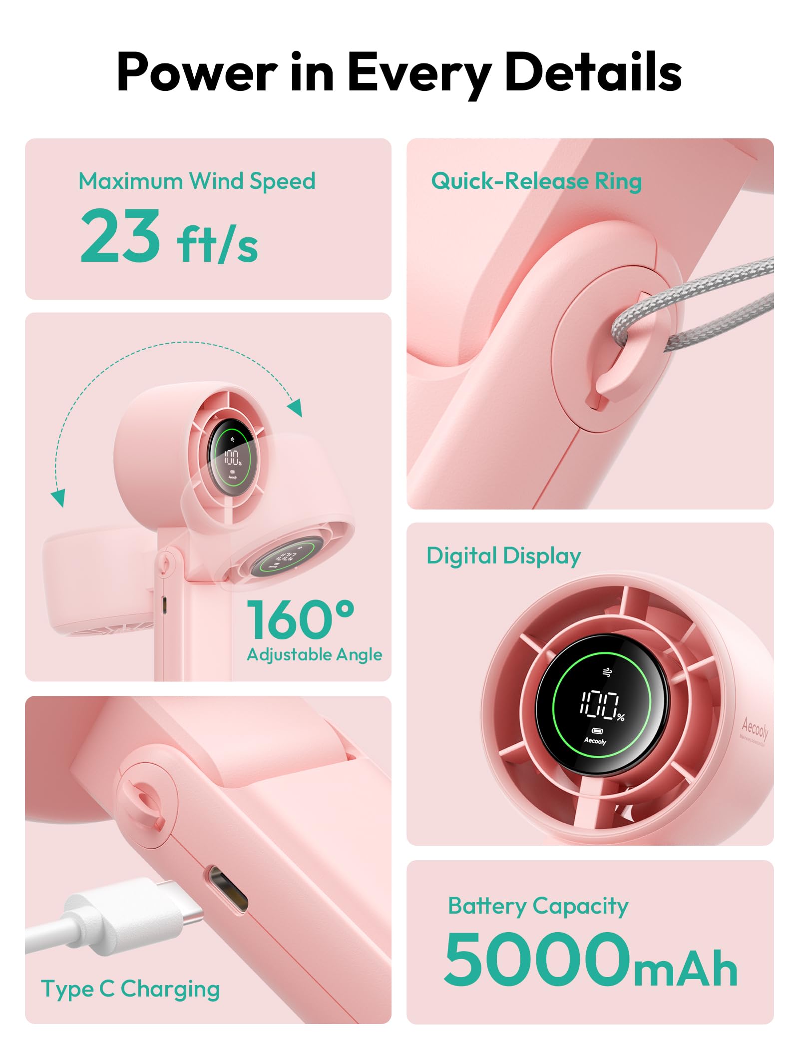 Aecooly Versatile Fan Halo-02 5000mAh – Pink - Deccan Retail