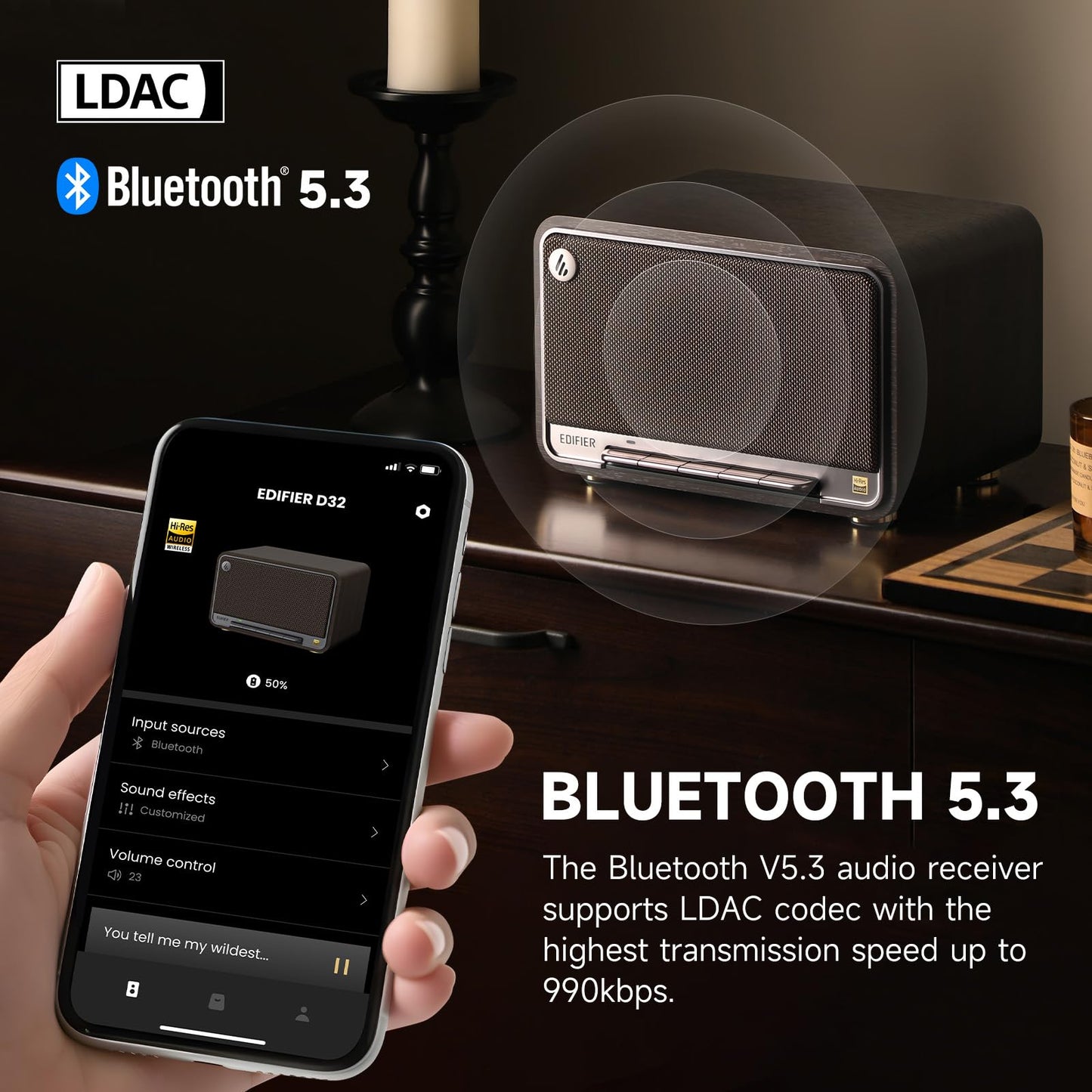 Edifier D32 Wireless Speaker - Black Walnut - Deccan Retail