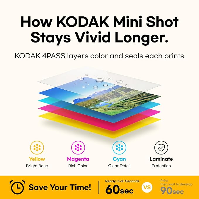 KODAK Mini Shot 3 Retro 3×3 Instant Camera & Photo Printer – 38 Sheets, Yellow