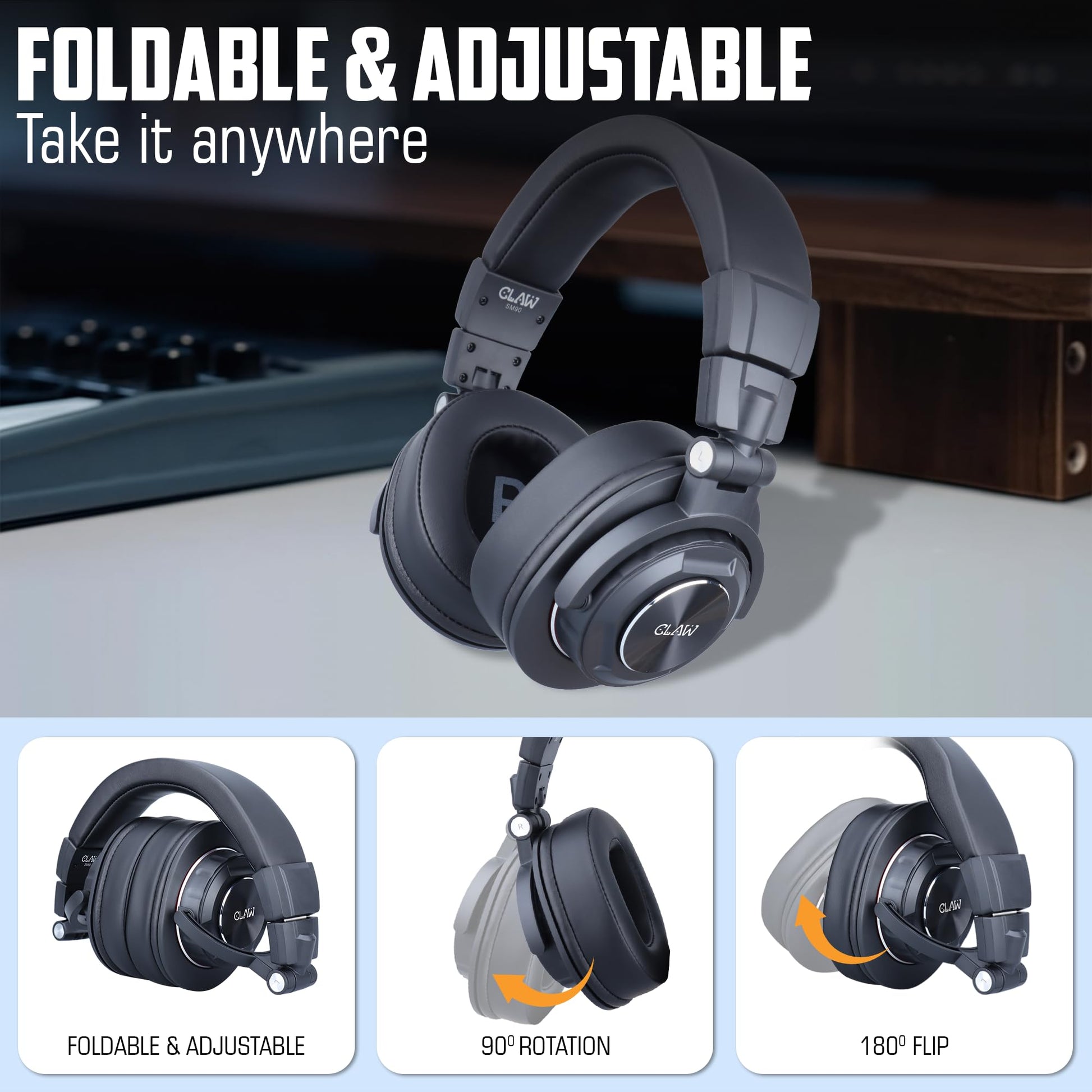 CLAW SM90 Studio Monitoring DJ Wired Over-Ear Headphones with 50mm Drivers - Deccan Retail