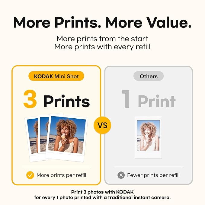 KODAK Mini Shot 3 Retro 3×3 Instant Camera & Photo Printer – 38 Sheets, Yellow