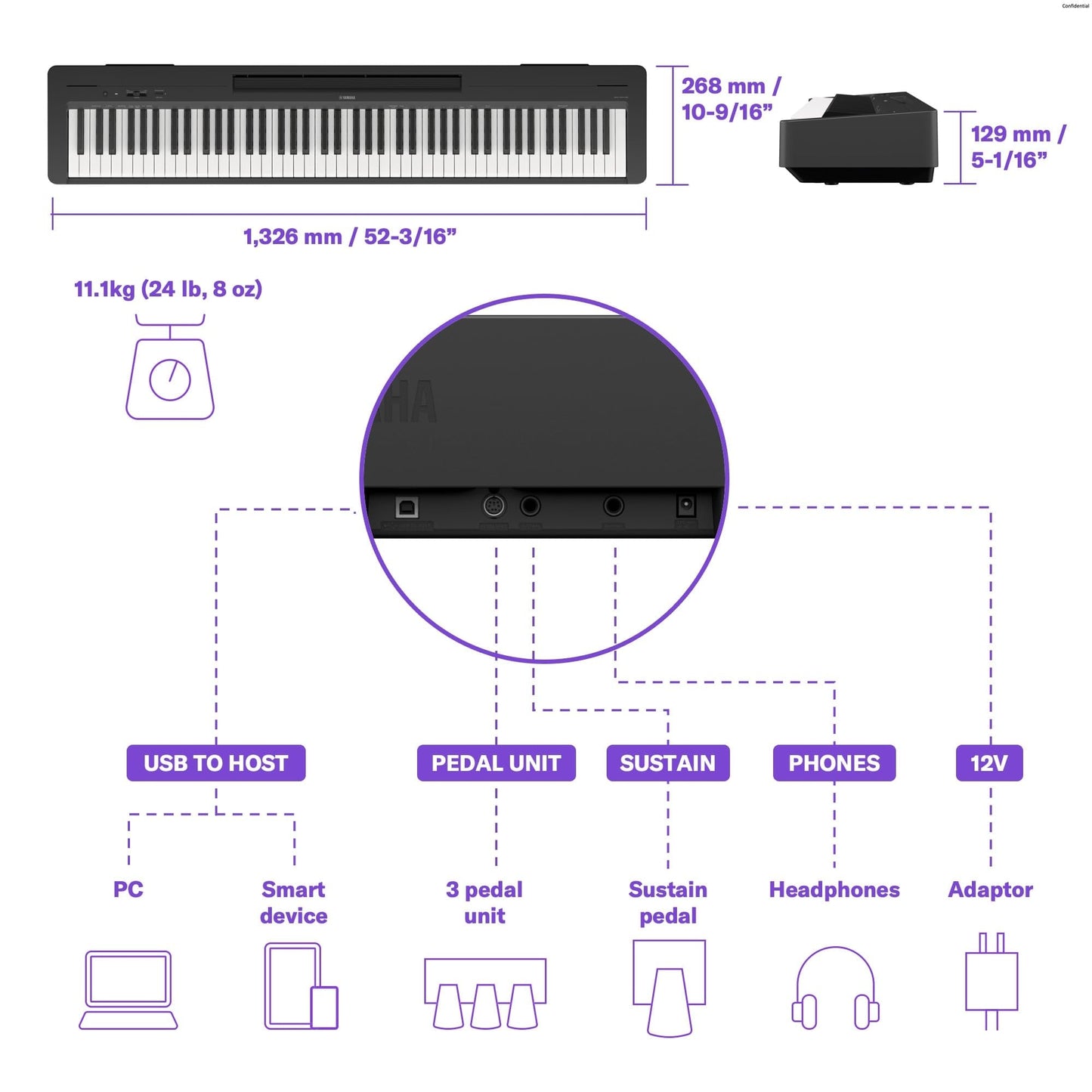 Yamaha P-145BT 88-Key Digital Piano with Bluetooth – Black