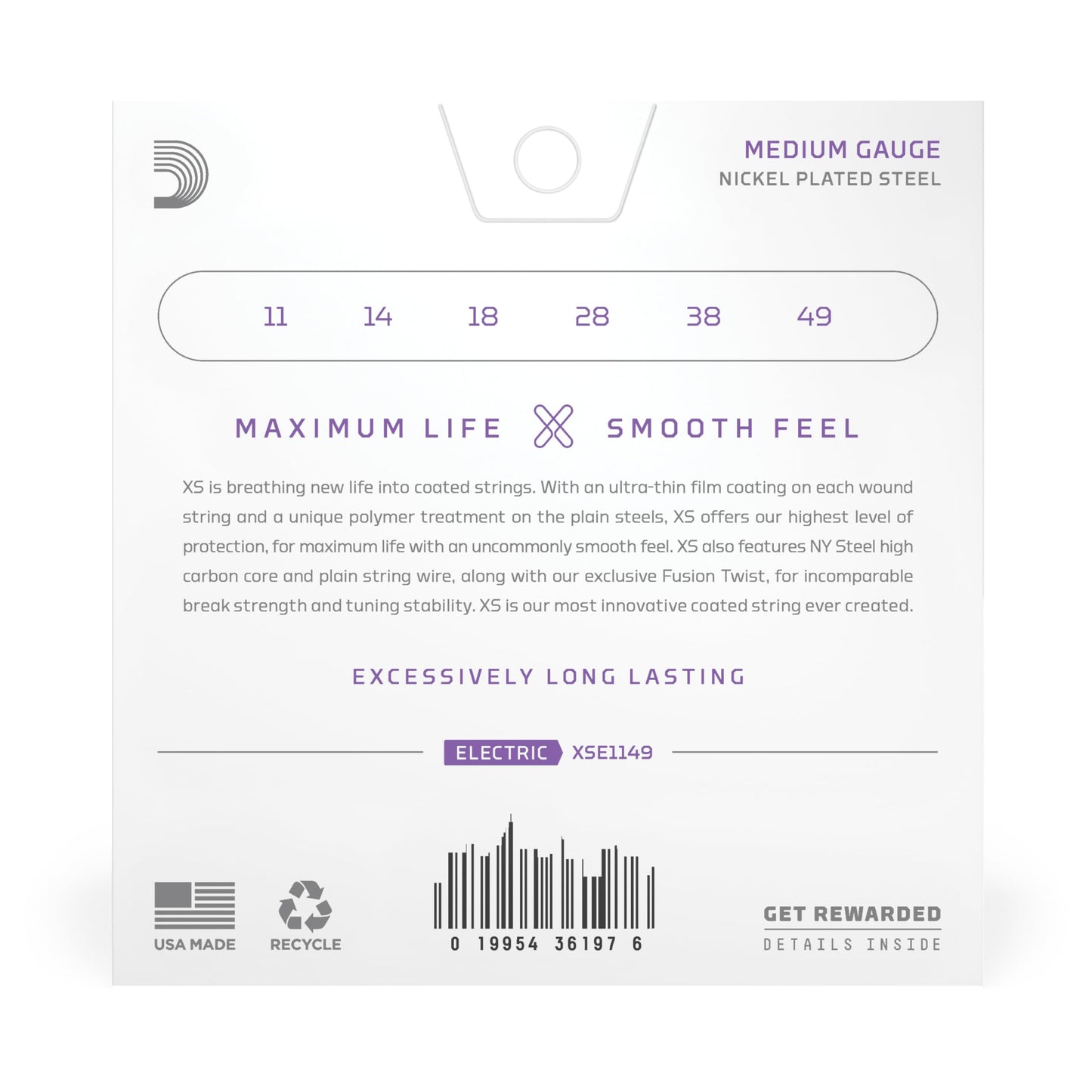 D'Addario XS Coated Electric Guitar Strings Medium 11-49 (XSE1149) - Deccan Retail