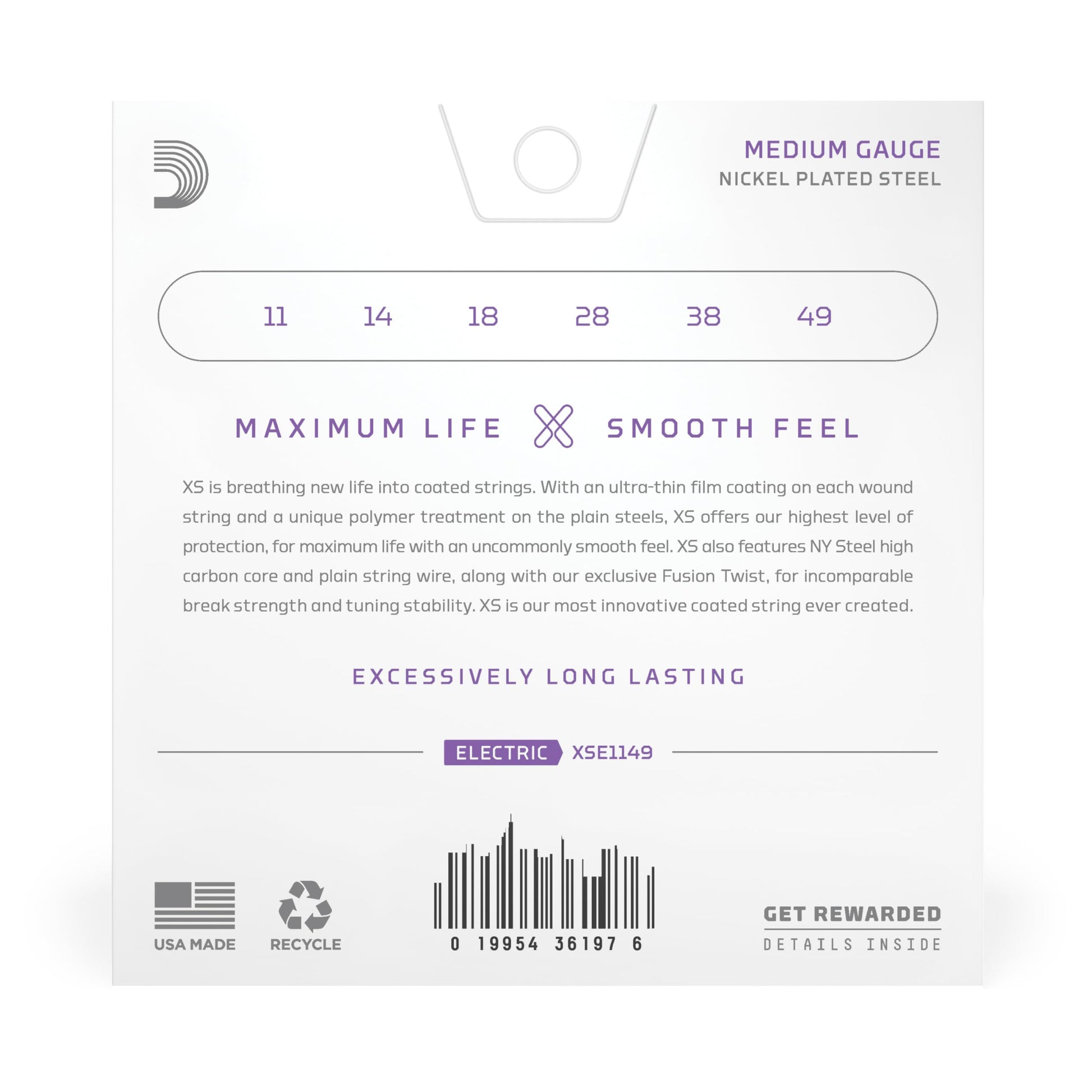 D'Addario XS Coated Electric Guitar Strings Medium 11-49 (XSE1149) - Deccan Retail