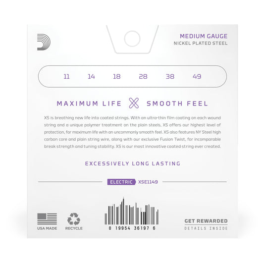 D'Addario XS Coated Electric Guitar Strings Medium 11-49 (XSE1149) - Deccan Retail