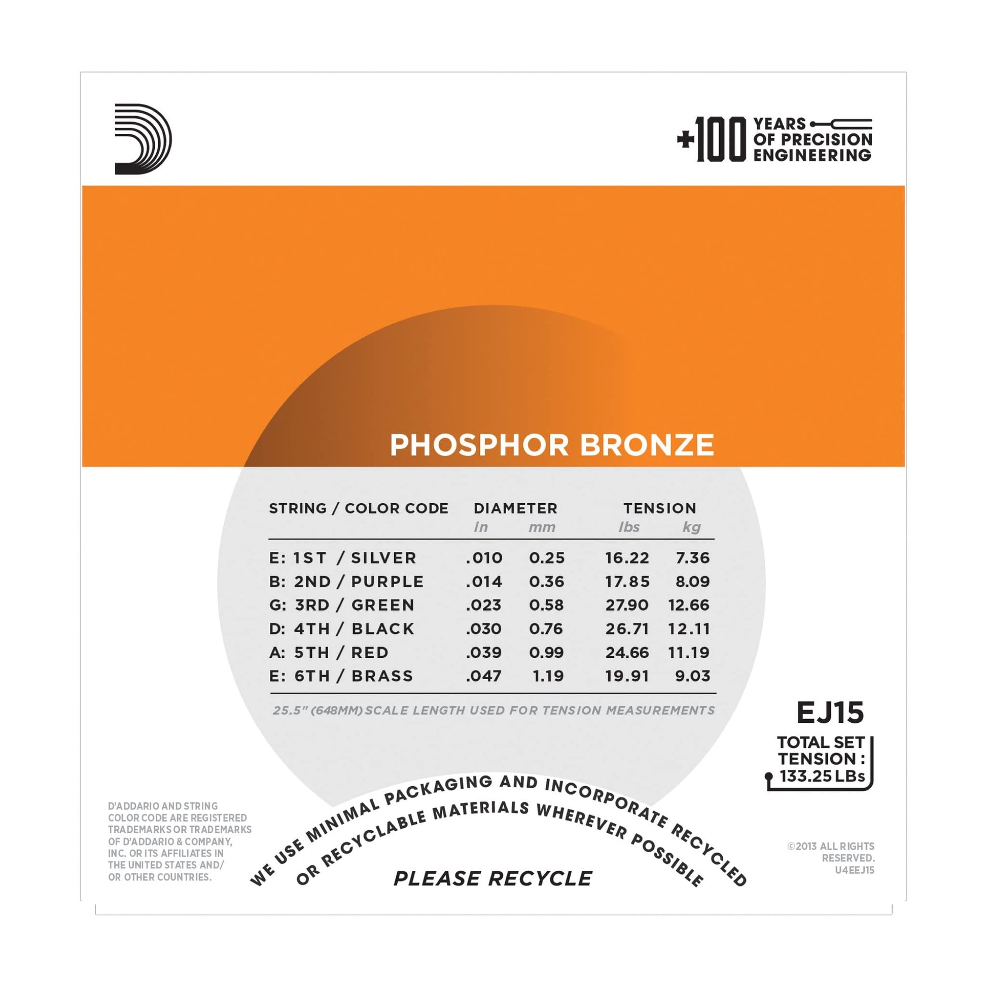 D'Addario EJ15 Phosphor Bronze Acoustic Guitar Strings Extra Light 10-47 (2 Pack) - Deccan Retail