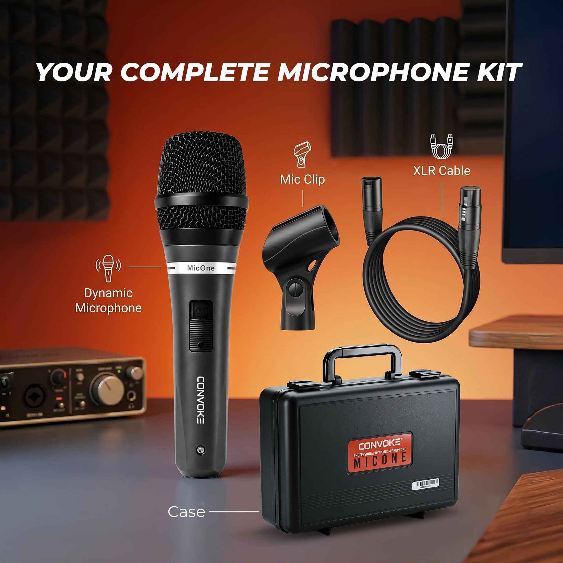 CONVOKE MICONE Wired Professional Impedance-6000 +30% Dynamic Microphone with XLR Cable & Mic Clip | High-Clarity Vocal Mic for Singing, Karaoke, Stage Performance, Public Speaking, DJ, & Recording.