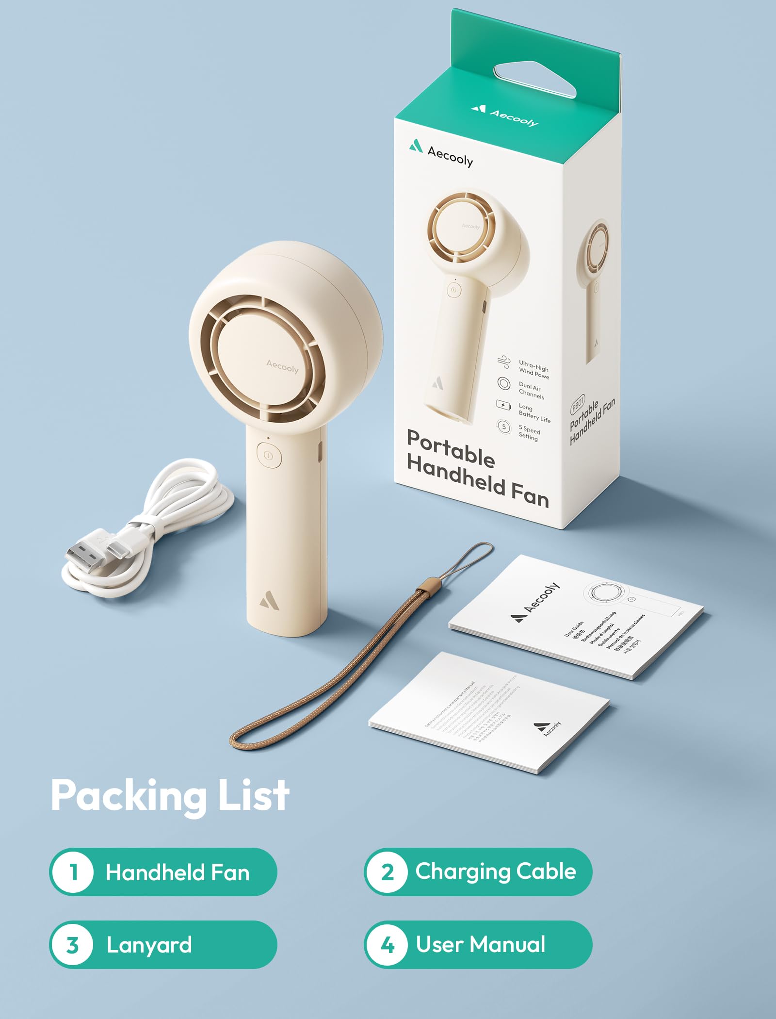 Aecooly Halo-01 4500mAh Portable Handheld Fan - Beige - Deccan Retail
