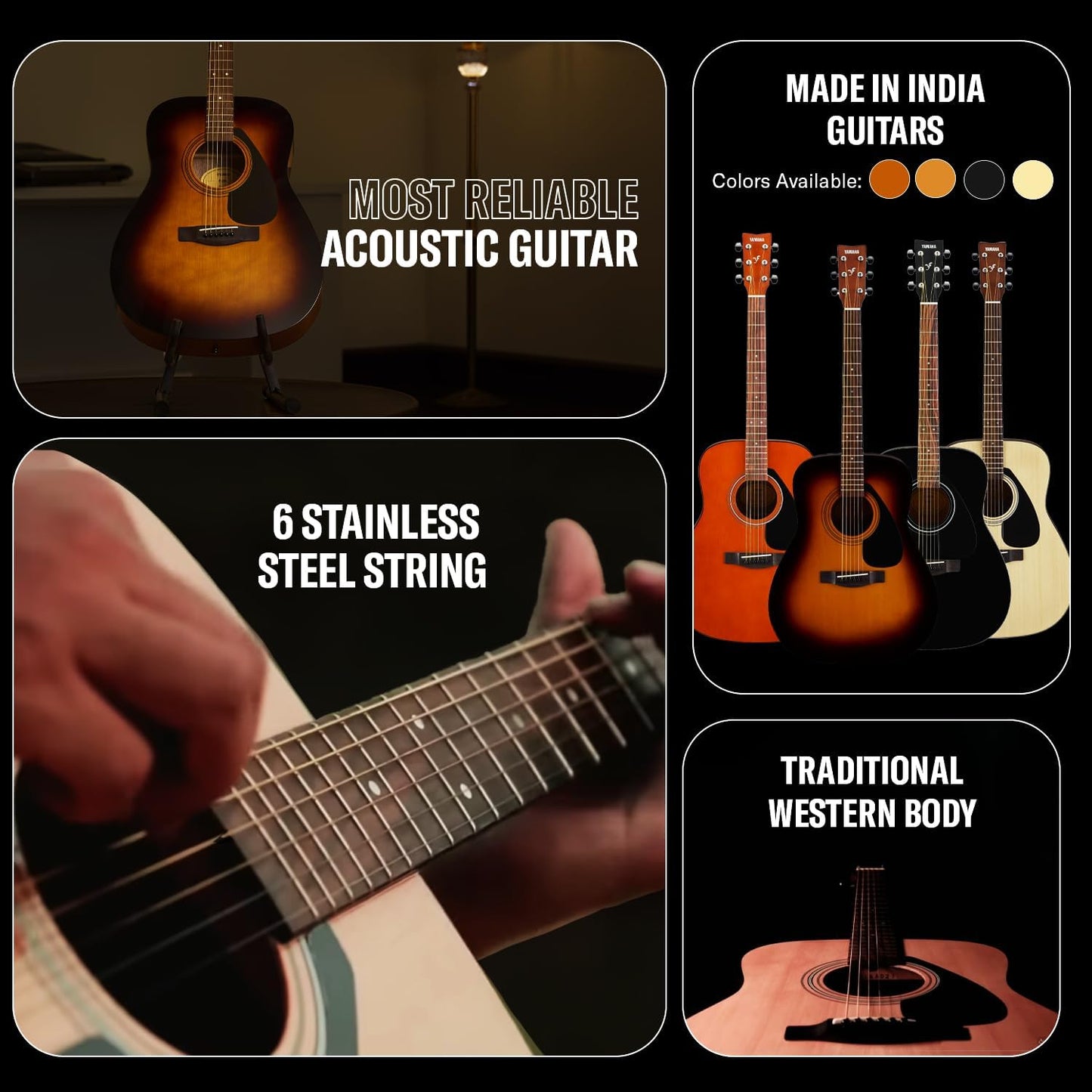 Yamaha F280 6-String Acoustic Guitar with Solid Top – Black