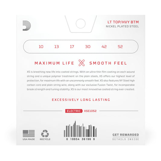 D'Addario XS Coated Electric Guitar Strings Light Top/Heavy Bottom 10-52 (XSE1052) - Deccan Retail