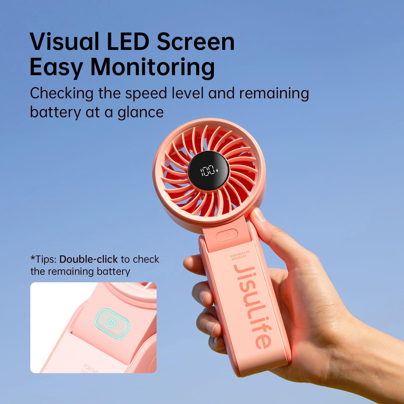 JISULIFE Life7 Portable Handheld Fan 3600mAh - Pink - Deccan Retail