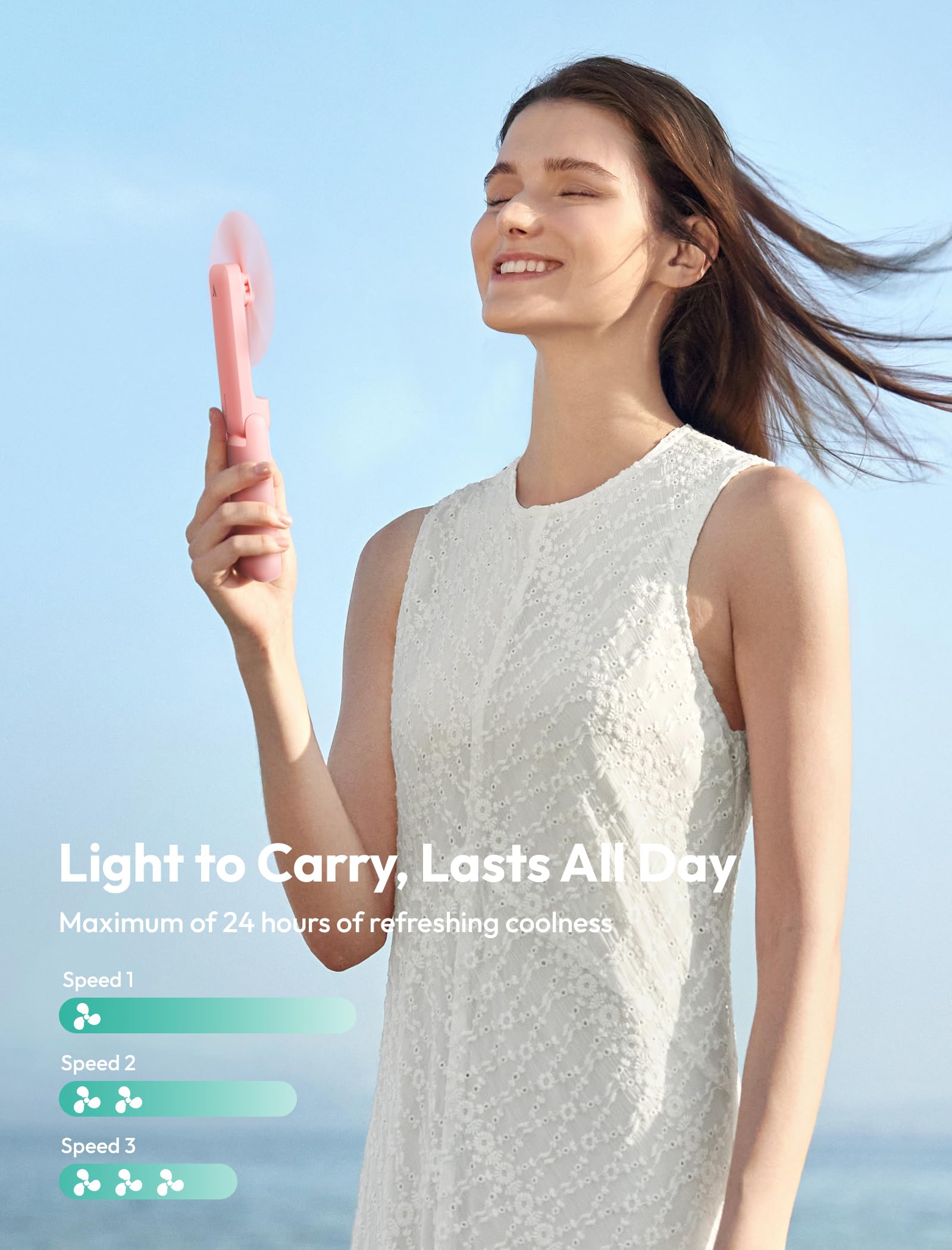 Aecooly Pocket-01 Slim Handheld Fan with Mirror - Pink - Deccan Retail