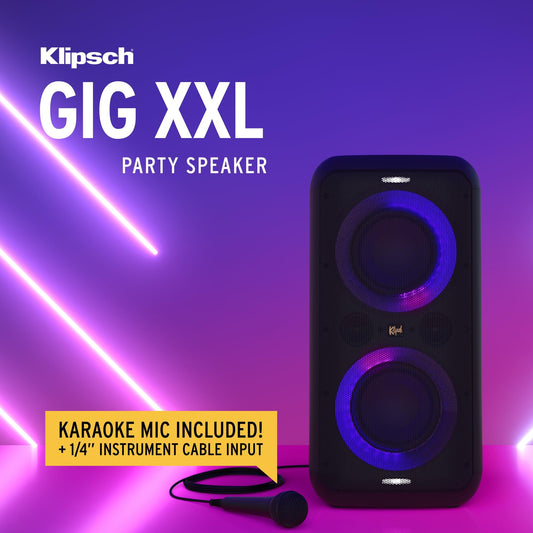 Klipsch Gig XXL, Black - Portable Wireless Bluetooth Speaker - Multiple Color Modes - Bass Boost - Two 6.5" Woofers & Two 2" Tweeters - 8-Hour Playtime
