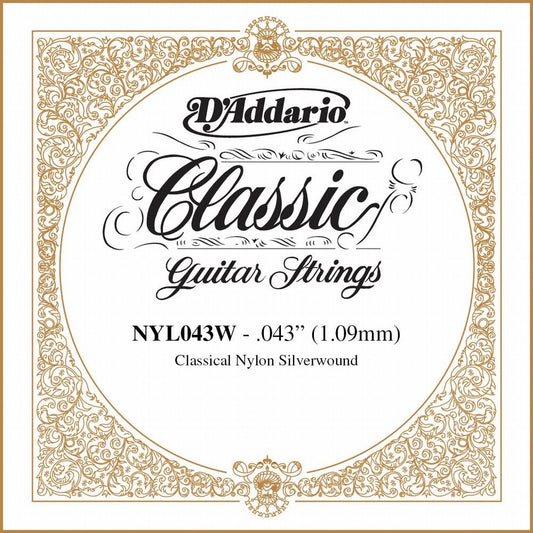 D'Addario Silver-Plated Copper Classical Single String .043 (NYL043W) - Deccan Retail