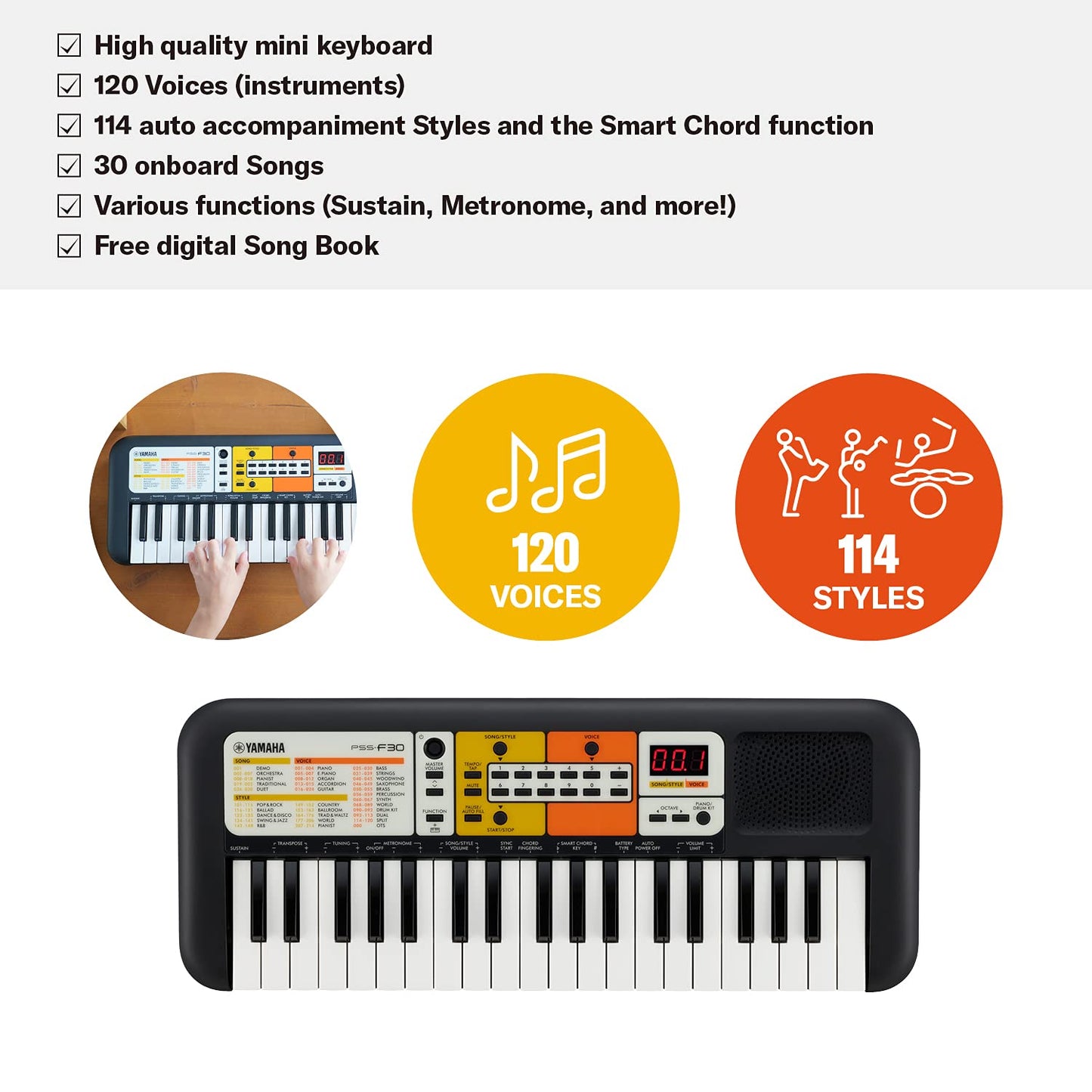 Yamaha PSS-F30 Portable Mini Keyboard – 37 Keys - Black - Deccan Retail