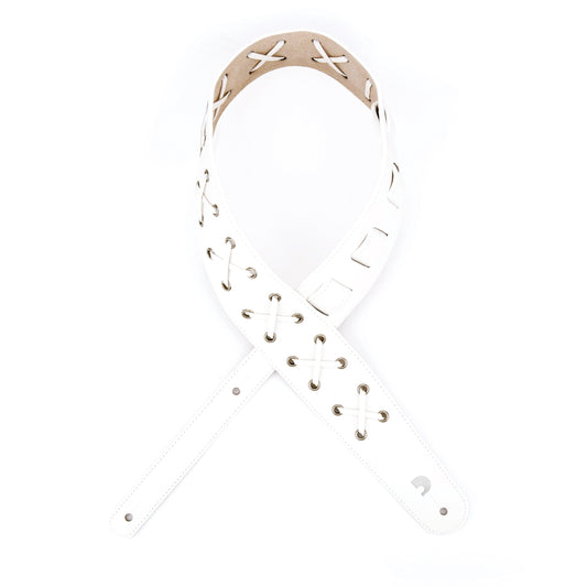 D'Addario L25S1505 Laced Leather Guitar Strap – White - Deccan Retail