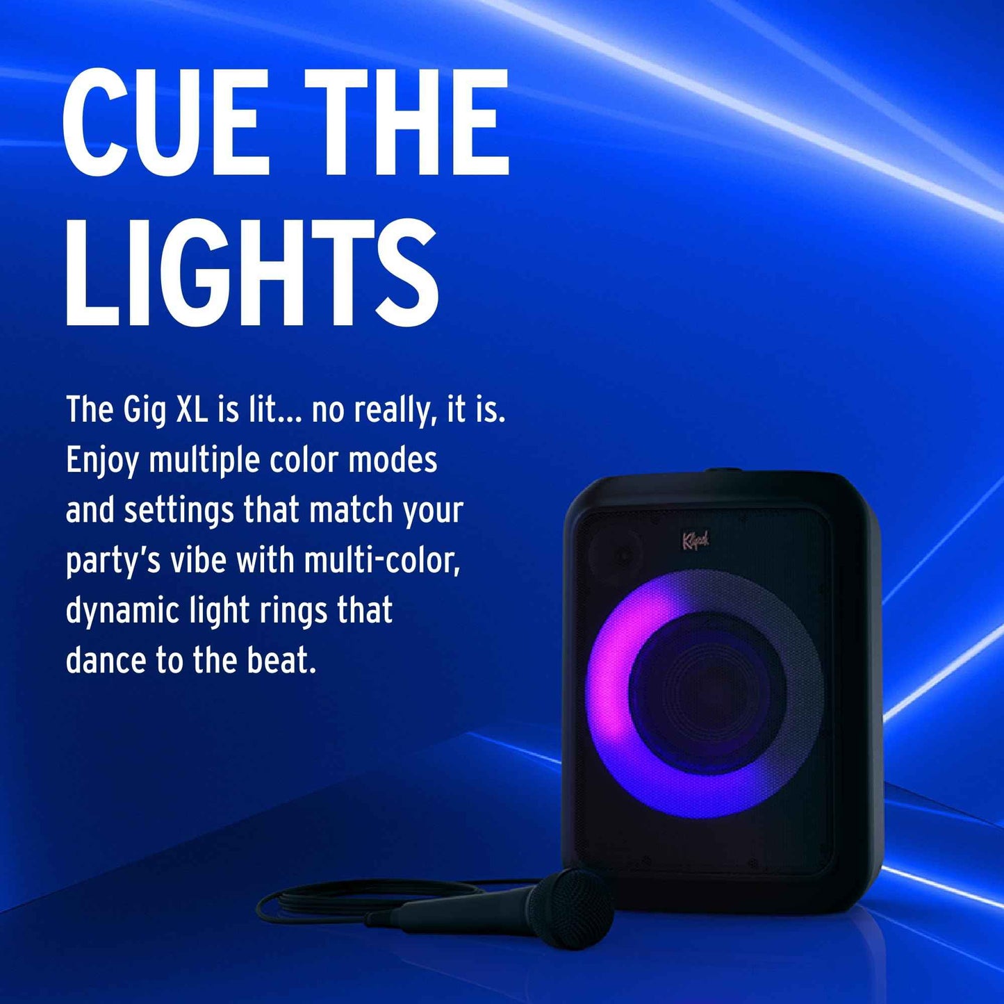 Klipsch Gig XL, Black - Portable Wireless Speaker - Multiple Color Modes - Bass Boost - 6.5" Woofer & 2" Tweeter - 8-Hour Playtime - Splash Resistant - Karaoke Mic Included