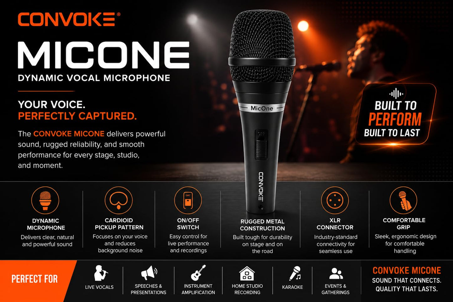 CONVOKE MICONE Professional Wired Dynamic Microphone with XLR Cable & Mic Clip