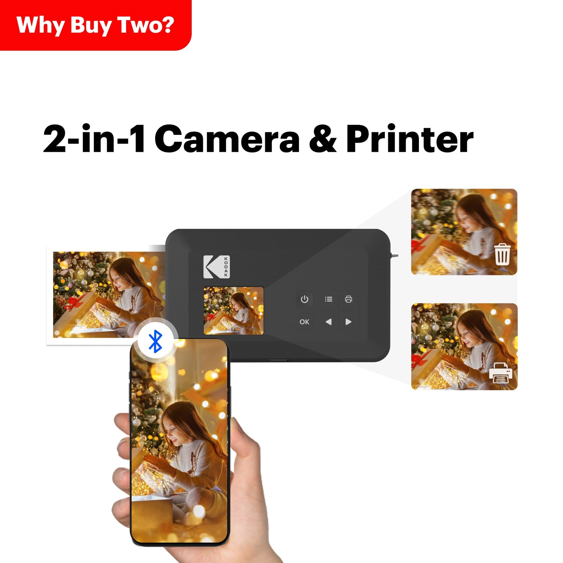Kodak Mini Shot 2 Retro 4PASS 2-in-1 Instant Camera & Photo Printer with 8 Sheets - White - Deccan Retail