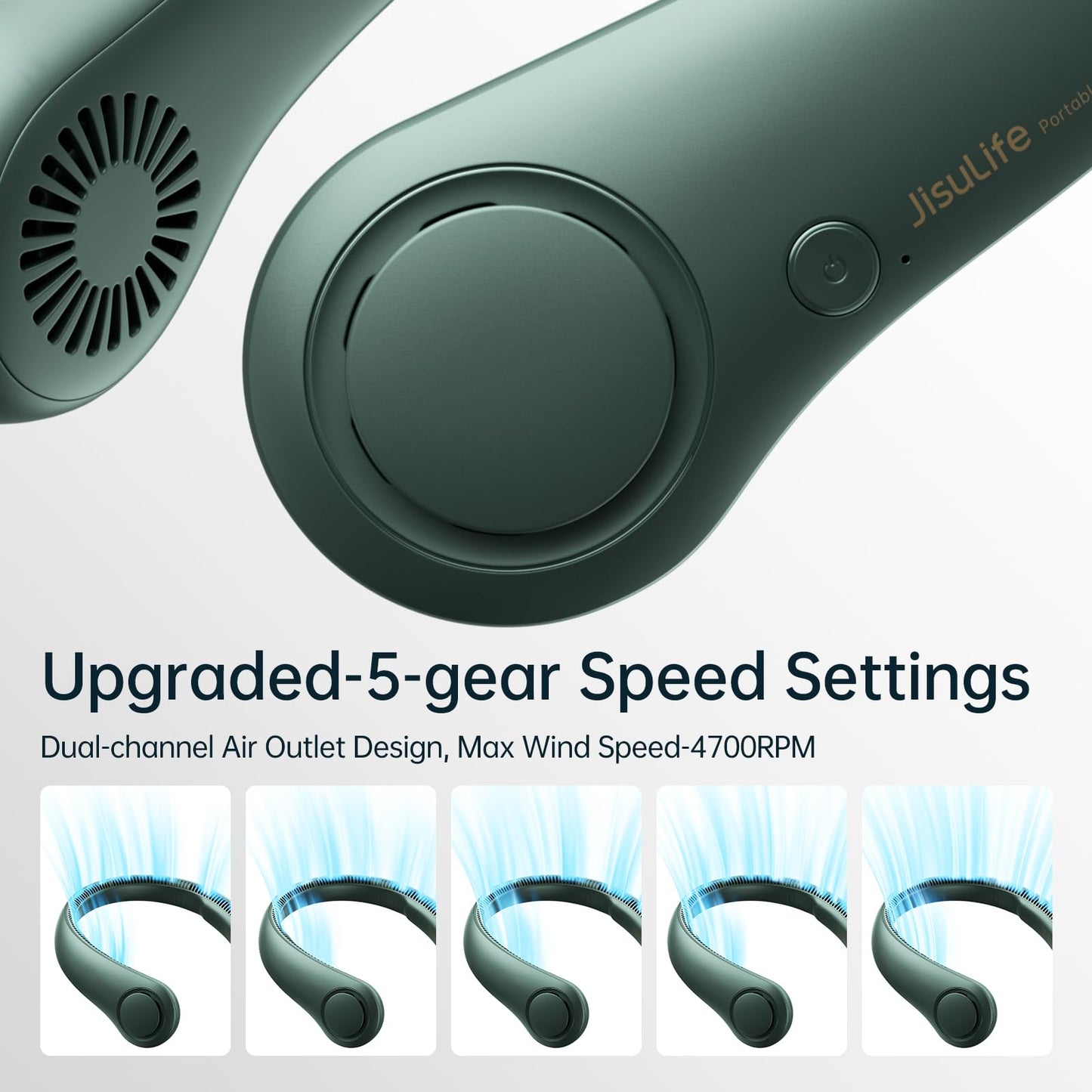 JISULIFE Portable Neck Fan Life 3, 4000 mAh Battery - Dark Green - Deccan Retail