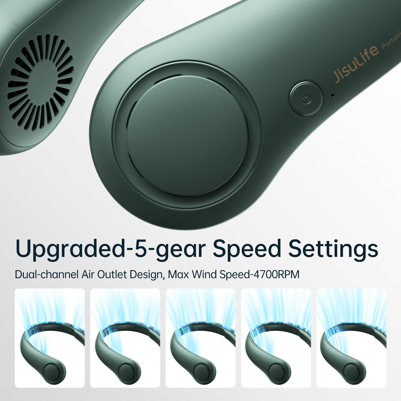 JISULIFE Portable Neck Fan Life 3, 4000 mAh Battery - Dark Green - Deccan Retail