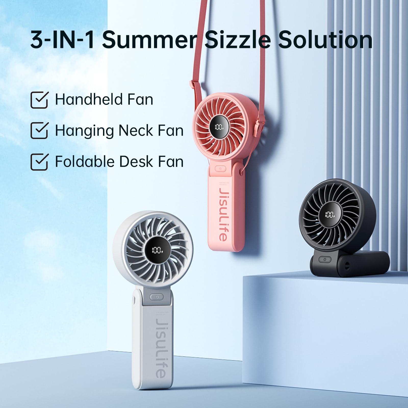 JISULIFE Life7 Portable Handheld Fan, 3600mAh - Grey - Deccan Retail