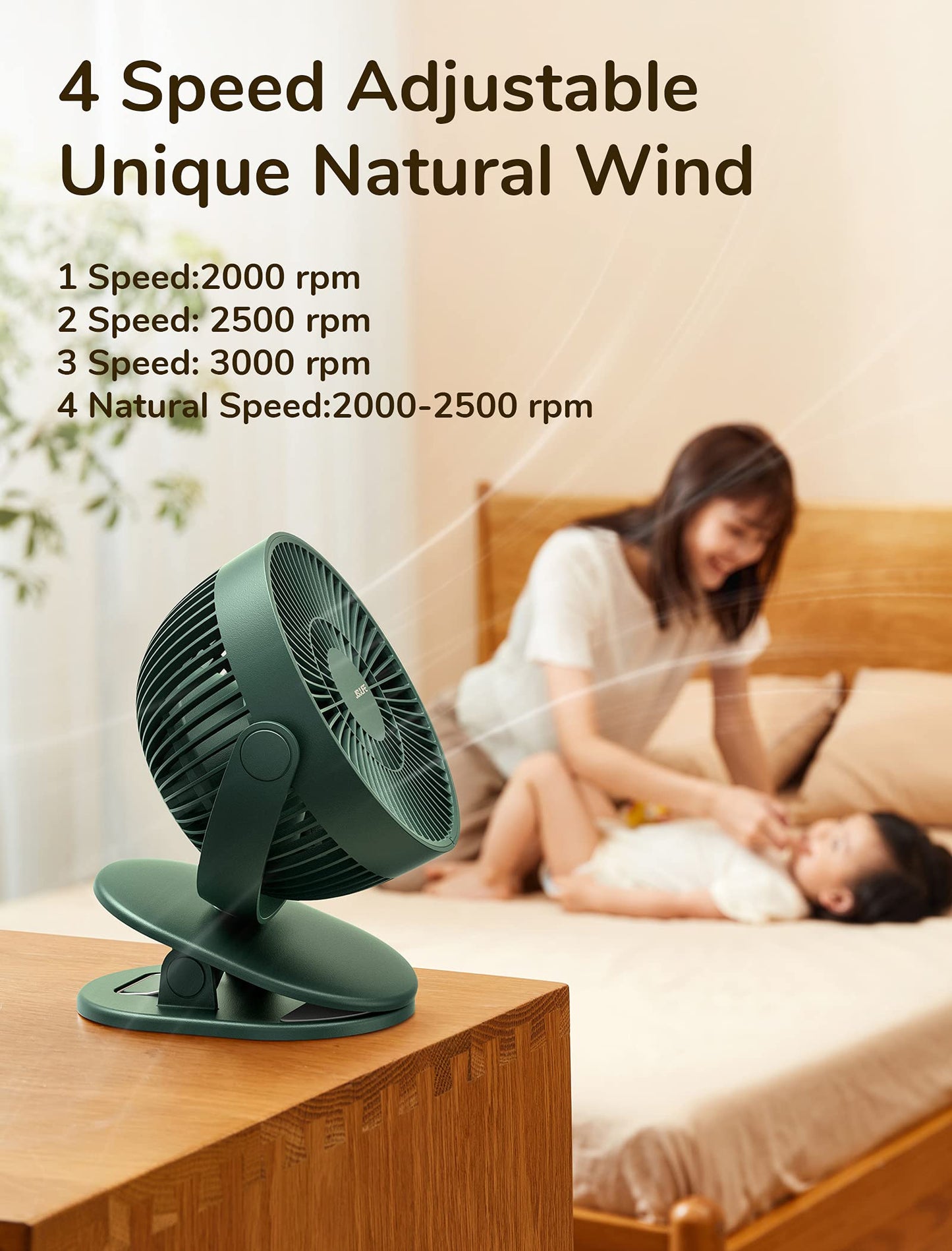 JISULIFE Mini Clip Fan, 4000mAh - Green - Deccan Retail
