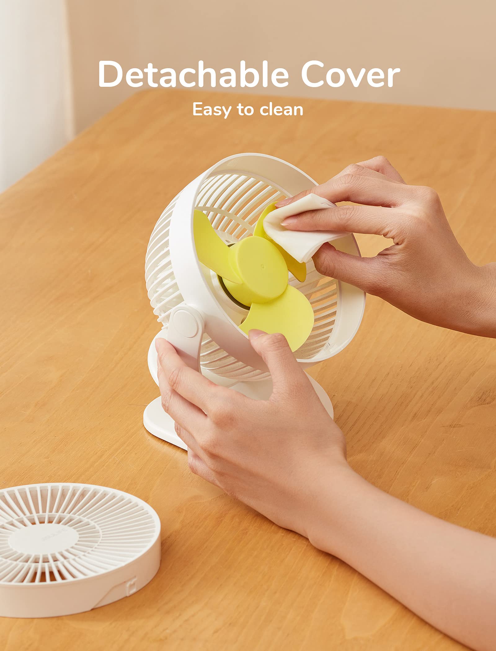 JISULIFE Mini Clip Fan, 4000mAh - Milky White - Deccan Retail