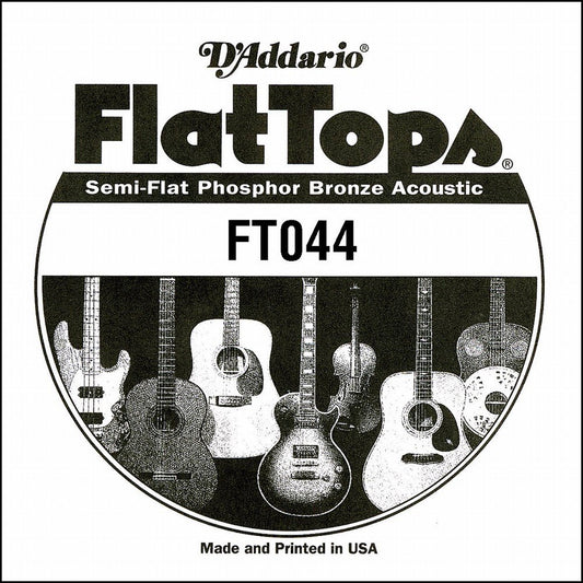 D'Addario Flat Tops Semi-Flat Phosphor Bronze Acoustic Guitar Single String .044 (FT044) - Deccan Retail