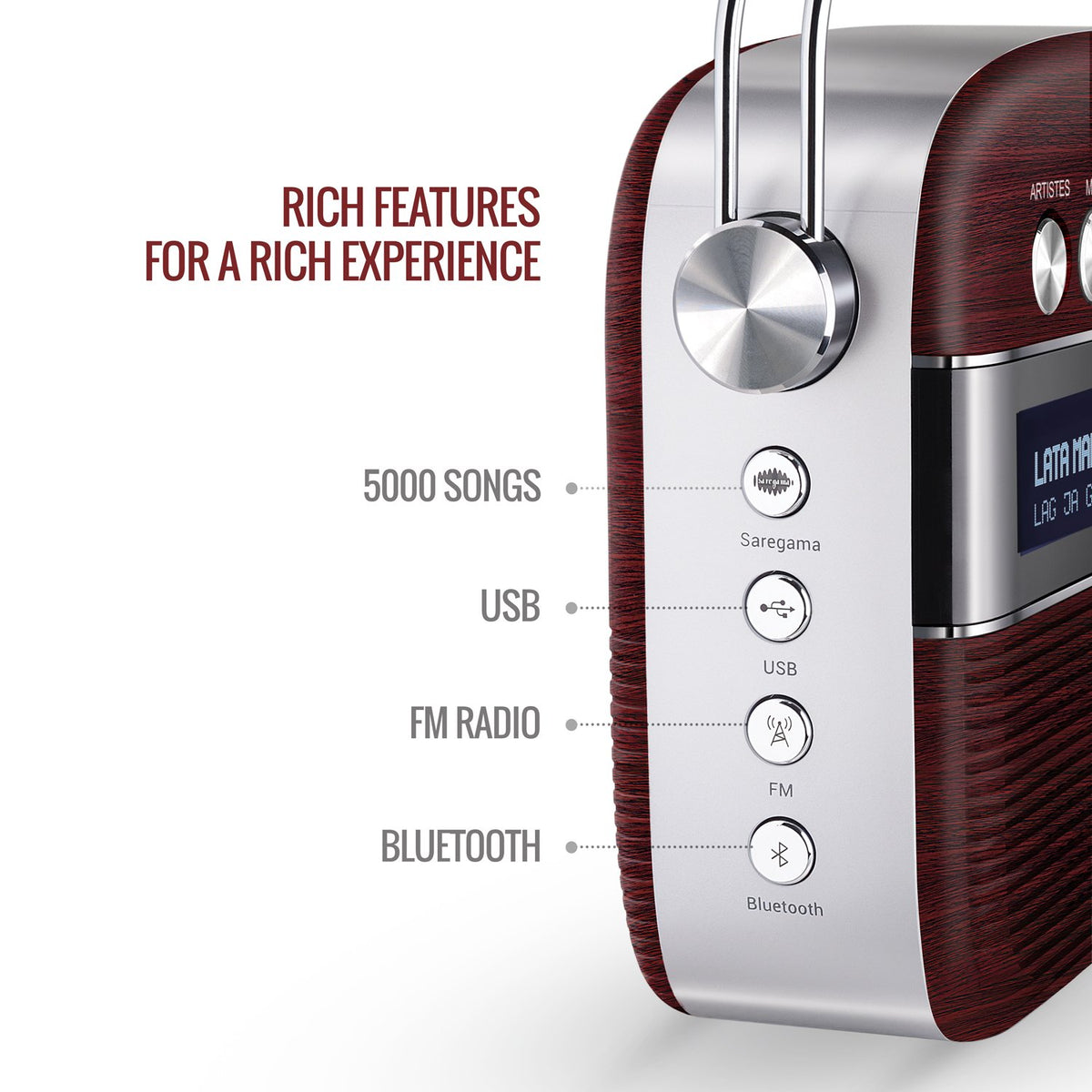 Saregama Carvaan Hindi - Cherrywood Red