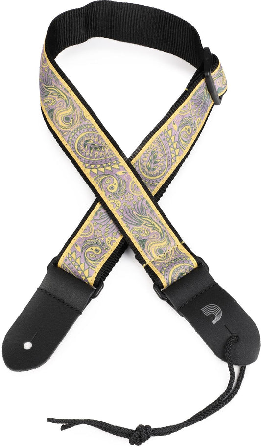 D'Addario Jacquard Ukulele Strap – Paisley Yellow/Purple - Deccan Retail