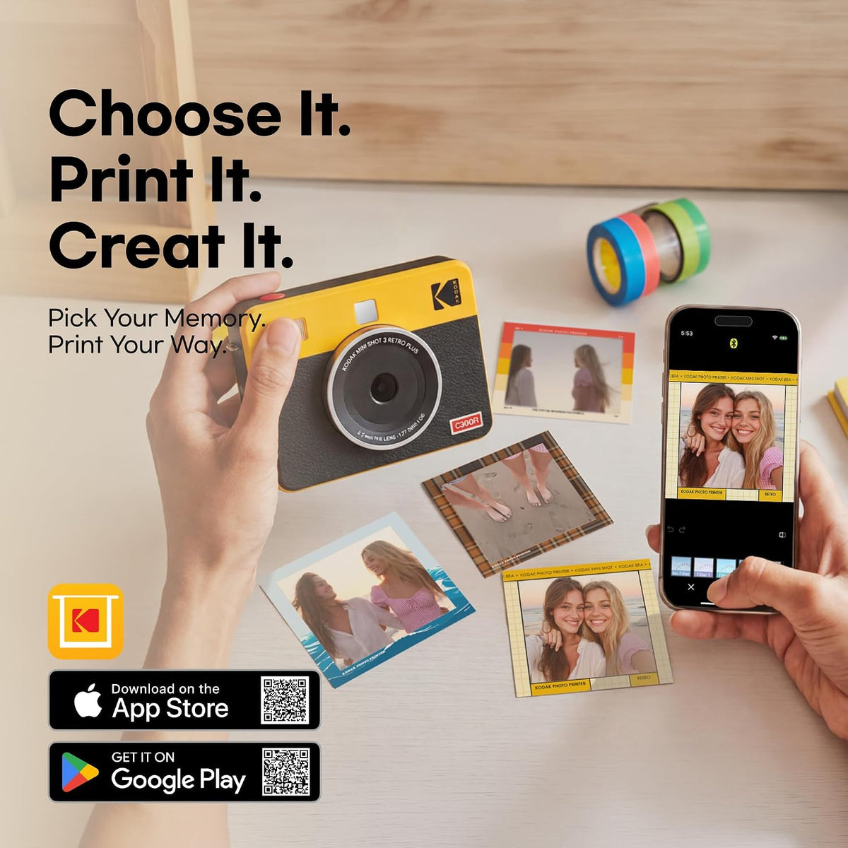 KODAK Mini Shot 2 Retro Instant Camera & Photo Printer + 38 Sheets Bundle – White
