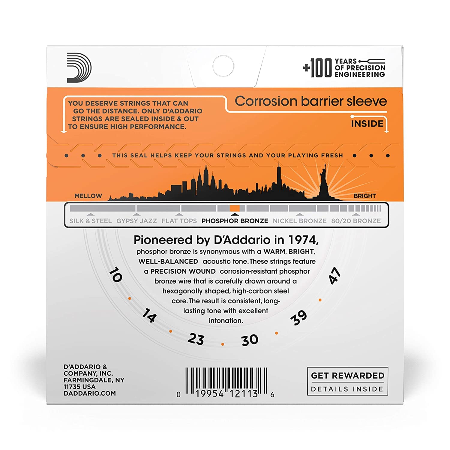 D'Addario EJ15 Phosphor Bronze Acoustic Guitar Strings Extra Light 10-47 (2 Pack) - Deccan Retail