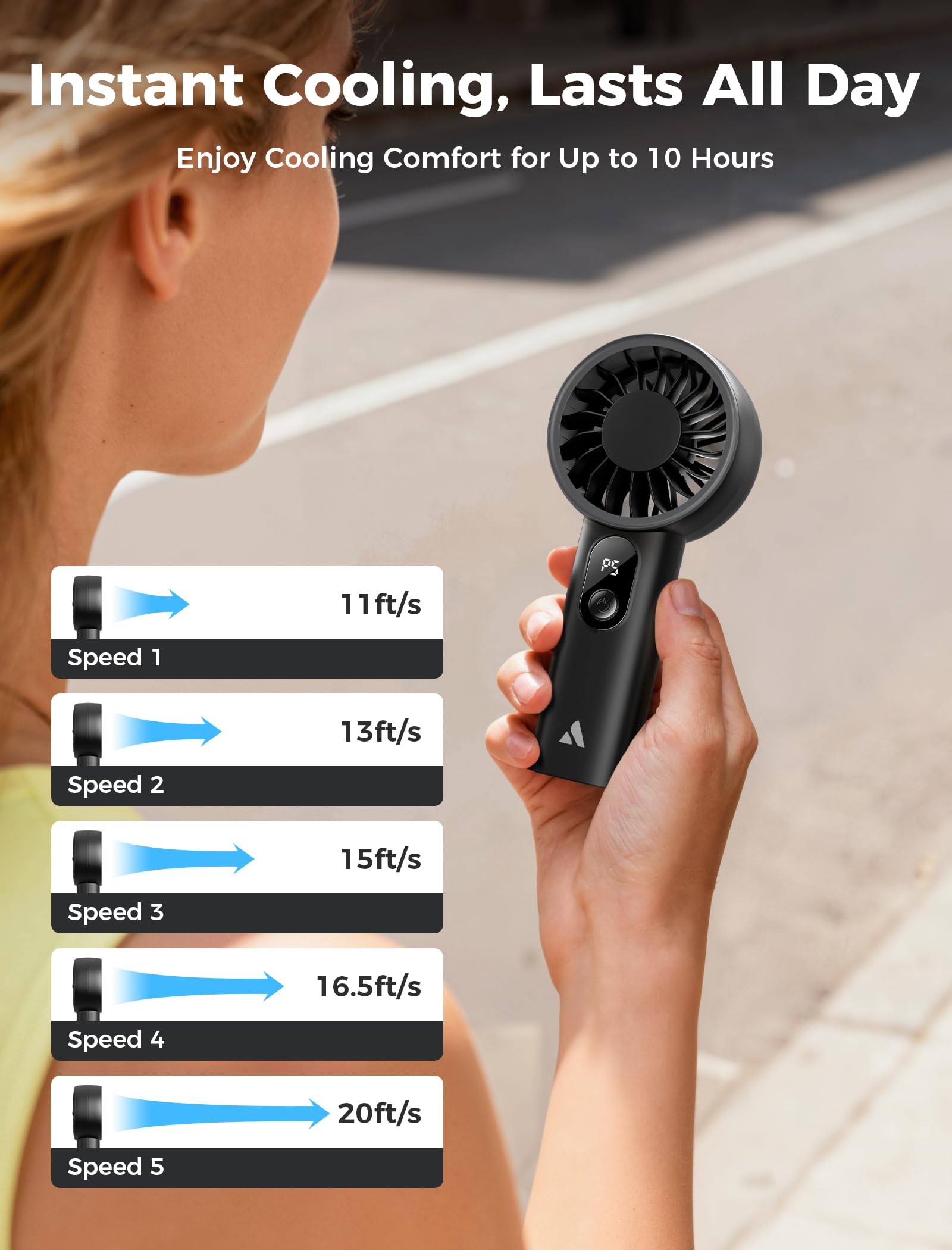 Aecooly Halo-03 2000mAh Portable Handheld Fan - Black - Deccan Retail